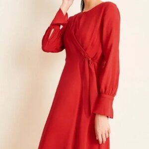 ANN TAYLOR Keyhole Tie Front Flare Dress Zesty Red Womens 10